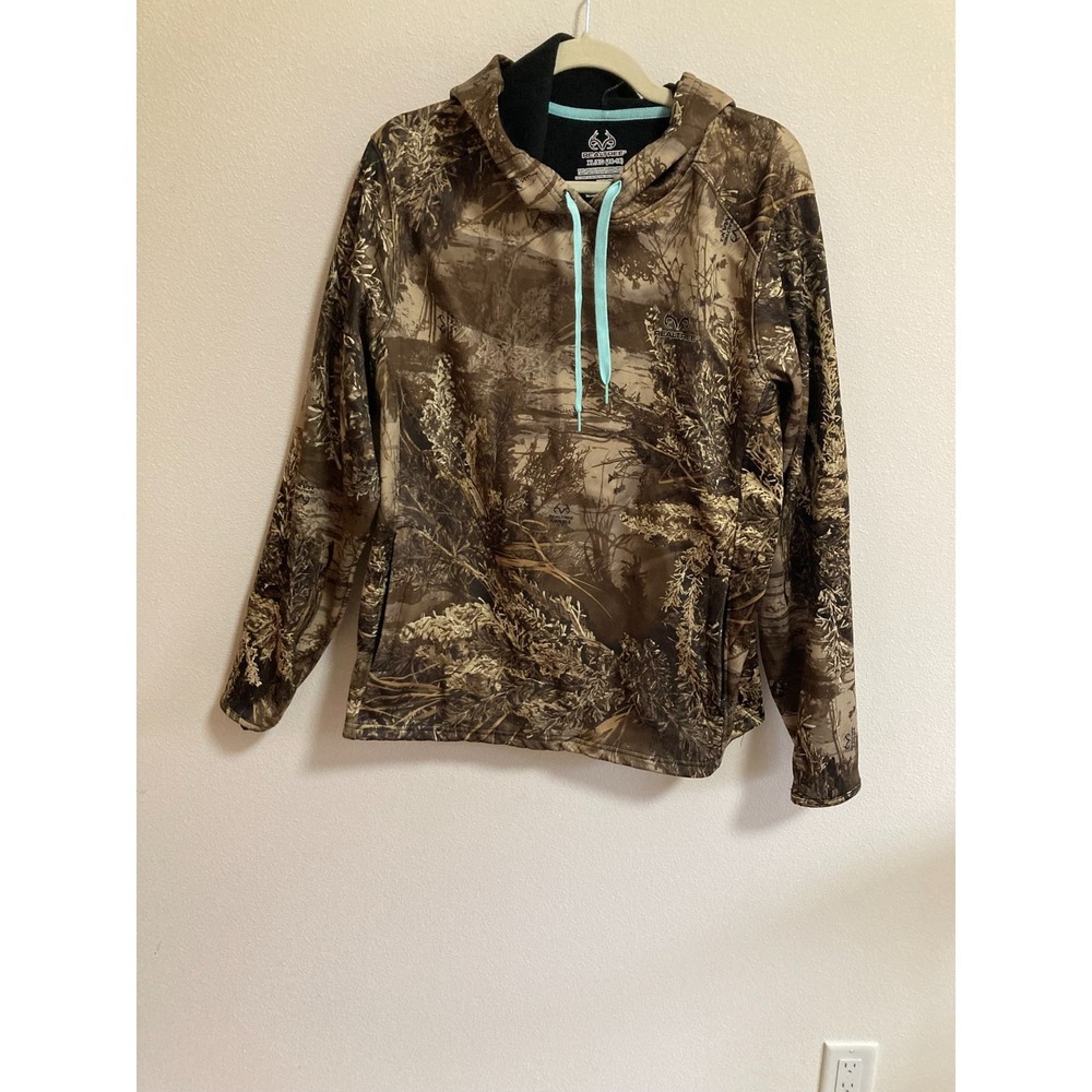 Realtree Max-1 XT Camo Women Hoodie Teal Drawstrings Size XL Outdoors Hunting